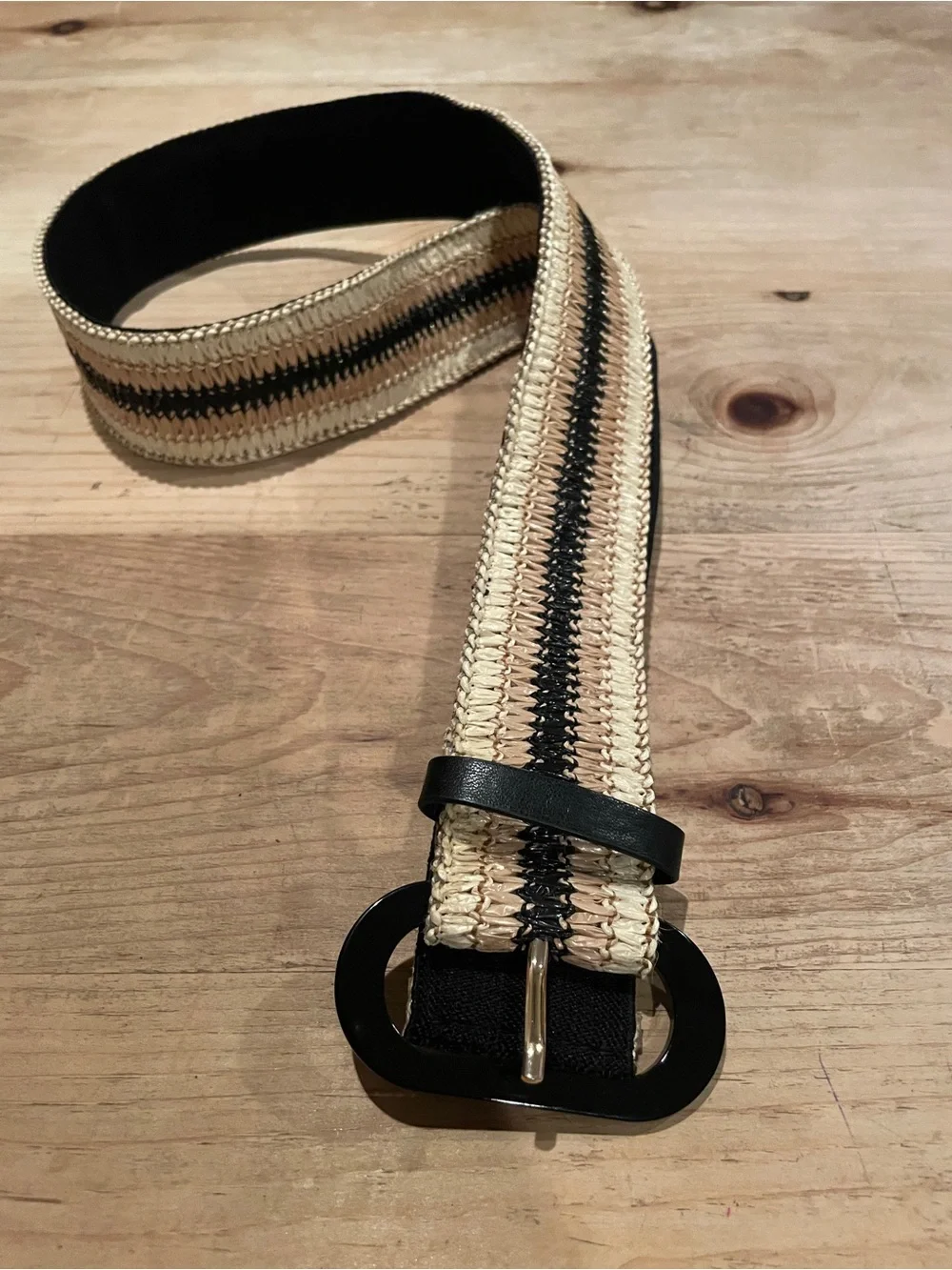 Brown Black Textured Woven Wide Belt beach lagum casual boho everyday OS